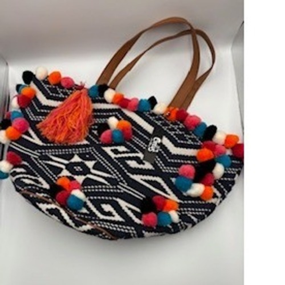 NWT CIRCUS by SAM EDELMAN Tote Bag OS Black White Boho Festival Beach Summer Bag